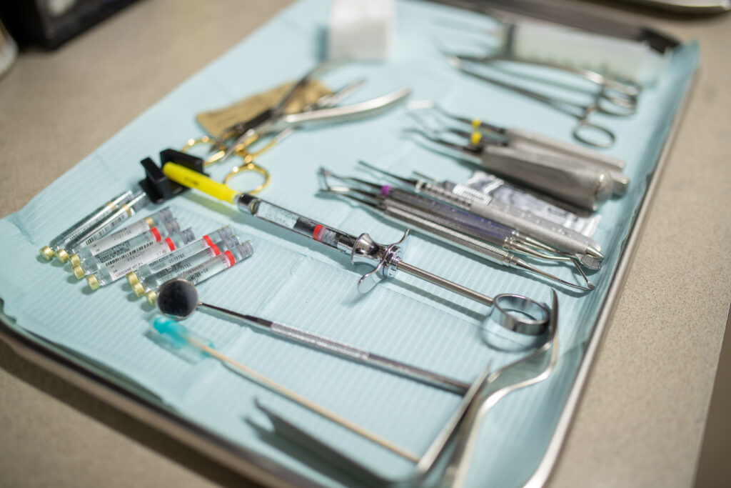 tray of oral surgery tools